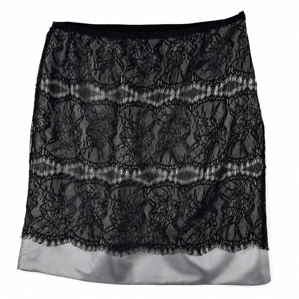 Planet Y2K Cocktail Black Lace Grey Lining Pencil Skirt Elegant Knee Length sz14